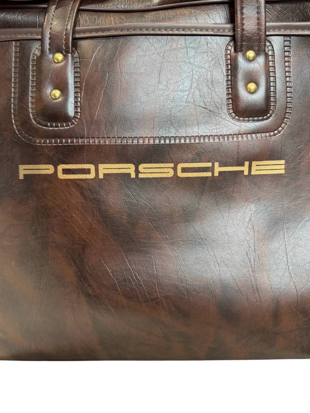 Vintage Porsche Brown Leather Gold Logo Brass Hardware Shoulder Briefcase - Picture 2 of 12